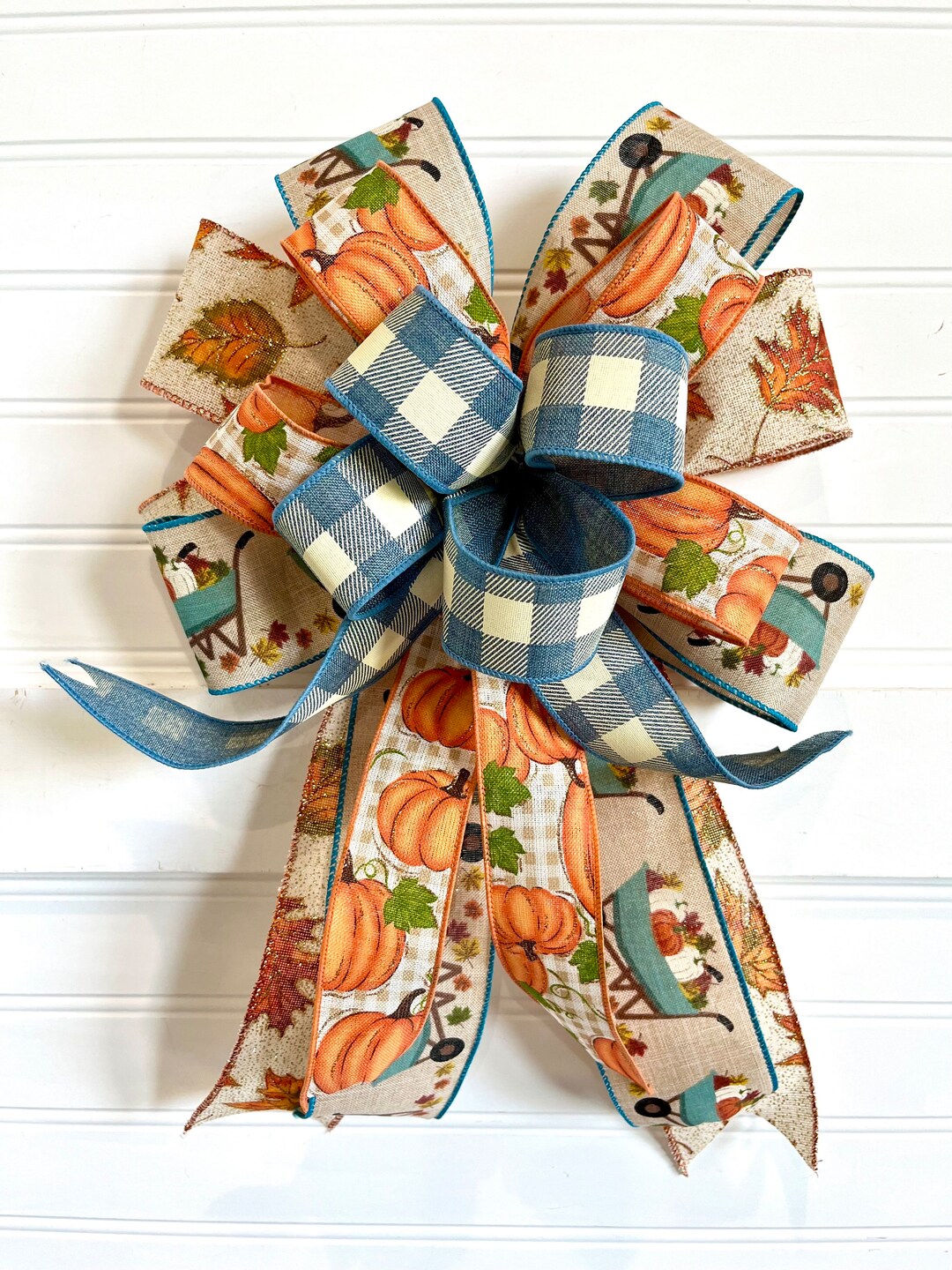 Fall Leaves Wreath Bow, Autumn Fall Lantern Bow, Pumpkin Wreath Bow ...