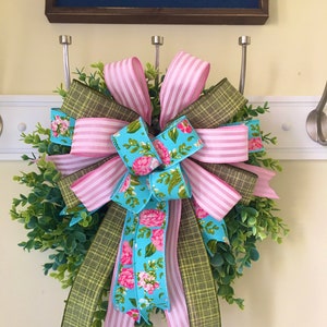 Pink & Blue Spring Bow: Floral Wreath Embellishment
