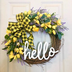 Yellow Tulips Wreath For Front Door, Spring Wreath, Front Door Wreath, Summer Wreath, Easter Wreath, Door Wreath