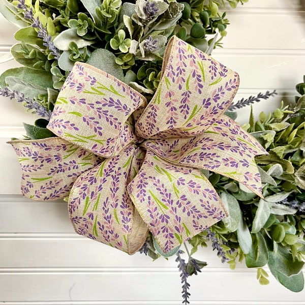 Lavender Wildflowers Easter Bow, Purple Spring Wreath Bow, Easter Wreath Bow, Lavender Lantern Bow, Farmhouse Bow, Purple Swag Bow