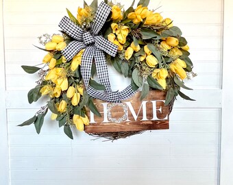 Yellow Tulips Spring Wreaths, Summer Wreath, Spring Front Door Wreath, Summer Door Decoration, Easter Wreath, Mother’s Day Gift, Gifts