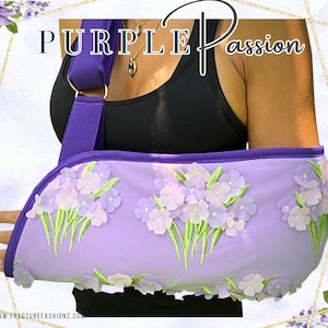 Arm Sling | Purple Passion 3D Flowers Embroidery Padded Arm Sling - Designer arm support - stylish arm sling