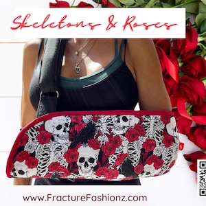 Arm Sling | Skeletons and Roses Fashion Padded Arm Sling- Skulls - Cushioned and Adjustable shoulder strap for comfortable arm support