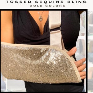 Arm Sling | Tossed Sequins Padded Arm Sling - Gold, Rose Gold, Deep Gold colors for fashionable comfortable arm support