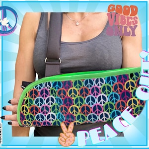 Arm Sling | Peace Out Fashion Padded Arm Sling - fun groovy design for stylish arm support - cushioned for comfortable arm immobilizer