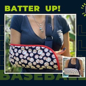 Arm Sling | Batter Up Baseball Designer Arm Sling - padded arm support in fashionable design - adjustable cushioned arm strap