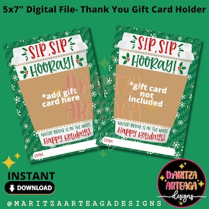 Archivo digital de 5 x 7 pulgadas: Maestro de vacaciones: portatarjetas de regalo de agradecimiento: Sip Sip Hooray - Café