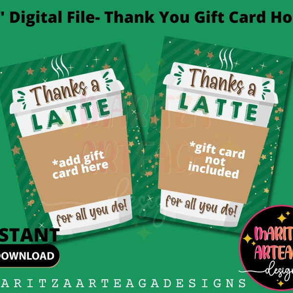 5x7" Digital File- Teacher Appreciation - Thank You Gift Card Holder- Coffee- Latte