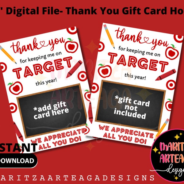 5x7" Digital File- Teacher Appreciation - Thank You Gift Card Holder- Target