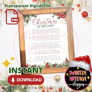 天国のクリスマス - 詩 - 愛をこめての追悼ウォールアート - 8x10 デジタルプリント、喪失への贈り物 - JPG および PDF - 即時ダウンロード