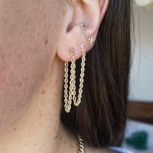 Rope chain earrings in solid 10K yellow gold