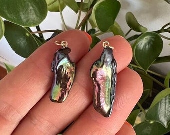 Irradiated Rainbow Baroque Pearl Charms in 14K Gold – Multicolor Freshwater Statement pearl pendant