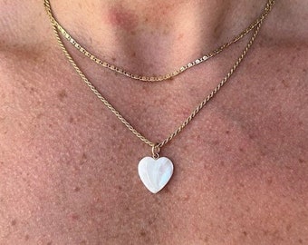 Heart-Shaped Mother of Pearl Pendant in 14K Gold – Nacre Jewelry - heart charm hoops