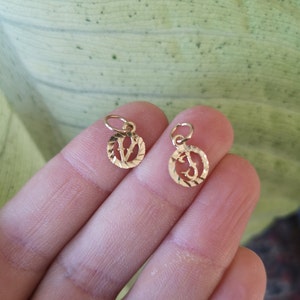 May include: Two gold-colored initial charms, one with the letter "V" and the other with the letter "J", both with a textured, diamond-like pattern.