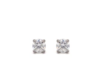 Lab grown diamond stud earrings 1ct total weight - 14K white gold screw back backing
