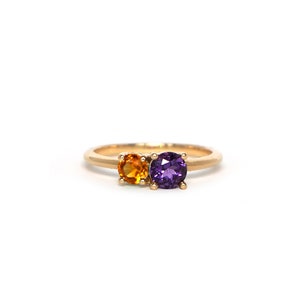 RING AMETHIST - Ring met amethist en citrien - massief 14k geelgoud