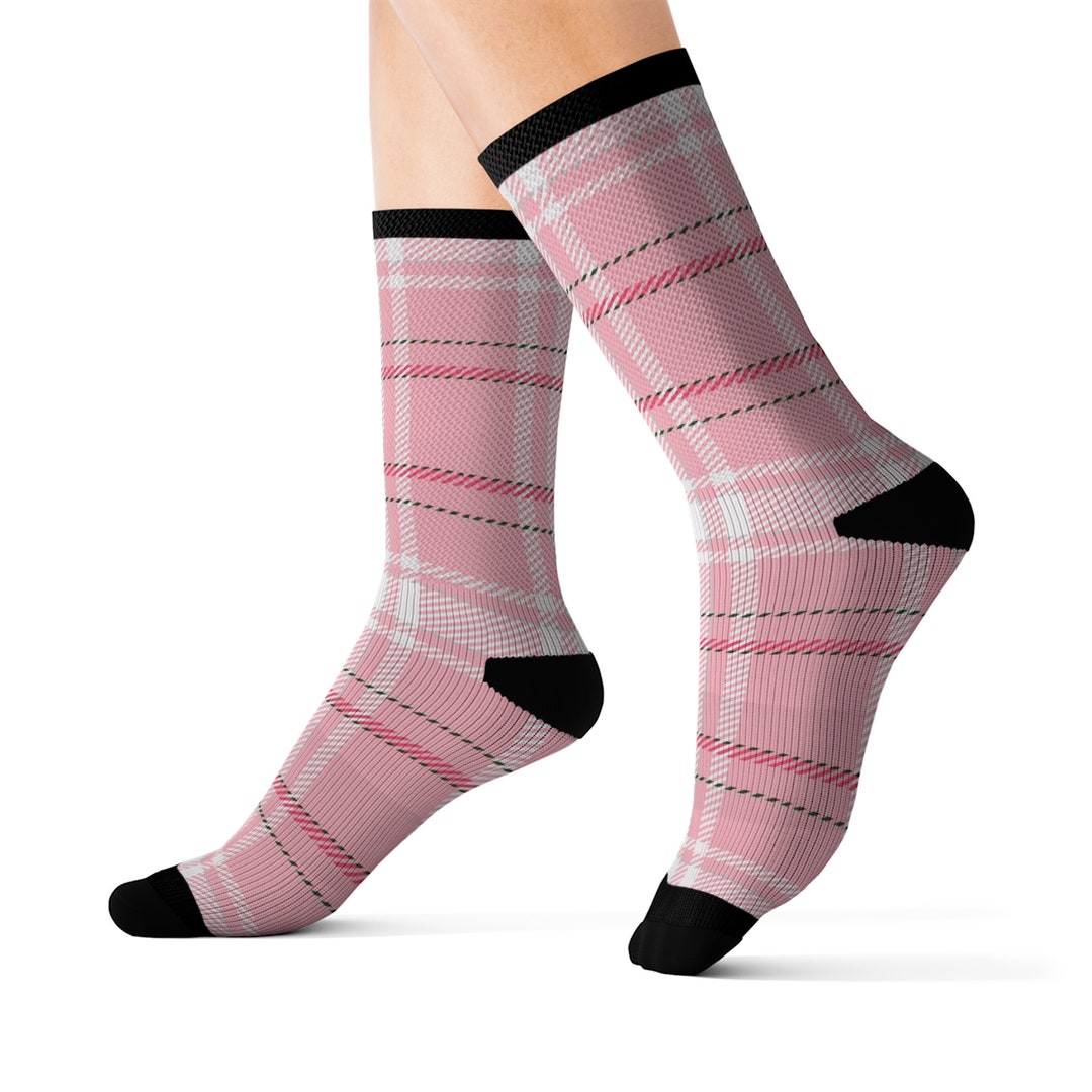 Pink Plaid Dress Sock Soft Crew Stylish Socks Plaid Etsy
