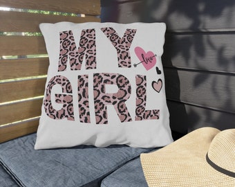 Valentines Day My Girl Leopard Print Waterproof Throw Pillow, Valentines Home Decor, Valentines Day Gifts, Valentines Pillow, My Girl Gifts