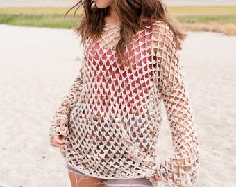 The Palmar Pullover PDF DIGITAL DOWNLOAD Crochet Pattern, Women's Oversized Mesh Pullover, Off The Shoulder Crochet Sweater, Crochet Top