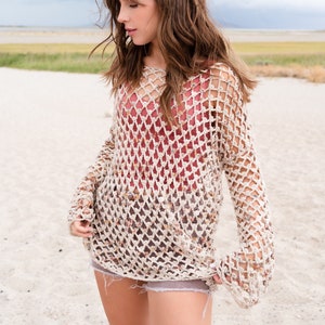 The Palmar Pullover PDF DIGITAL DOWNLOAD Crochet Pattern, Women's Oversized Mesh Pullover, Off The Shoulder Crochet Sweater, Crochet Top