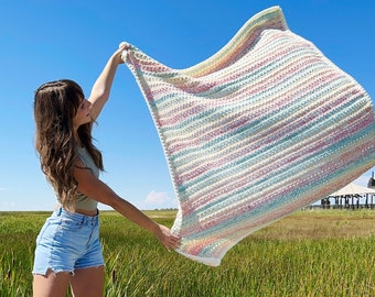 The Fairy Floss Throw PDF DIGITAL DOWNLOAD Crochet Pattern, Cute And Easy Beginner Friendly Crochet Blanket Pattern, Striped Crochet Blanket