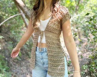 The Whimsy Willow Cardigan PDF DIGITAL DOWNLOAD Crochet Pattern, Women's Cute Lace Summer Cardigan, Tie Front Crochet Sweater Pattern