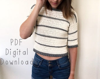 The Zz Top PDF DIGITAL DOWNLOAD Crochet Pattern, Women's striped pullover crochet pattern, women's crochet top, crochet sweater pattern diy