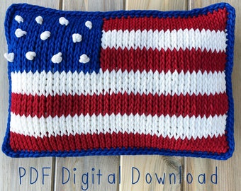 Oreiller drapeau américain PDF TÉLÉCHARGEMENT NUMÉRIQUE Modèle au crochet tunisien, motif d'oreiller drapeau, décor à la maison Americana, décor au crochet du 4 juillet