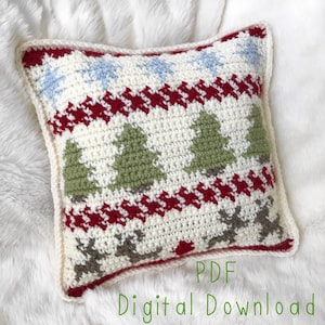 Festive Winter Pillow Crochet PDF DIGITAL DOWNLOAD Pattern, crochet christmas gift, diy home christmas decor, winter decor, crochet pillow