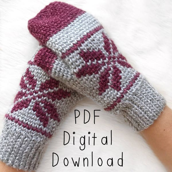 Ice-Kissed Mittens Crochet Pattern PDF DIGITAL DOWNLOAD, crochet mitten pattern, fair isle crochet, tapestry crochet, knit look crochet mit