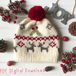 Mistletoe Kisses Beanie PDF DIGITAL DOWNLOAD Crochet pattern, Fair isle crochet hat pattern, christmas hat, reindeer winter hat pattern,