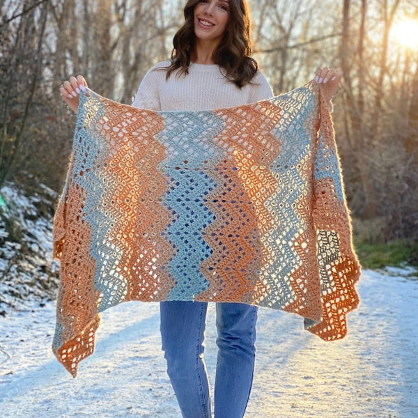 The Coastal Shores Wrap PDF DIGITAL DOWNLOAD Crochet Pattern, Cute Crochet Shawl, Beginner Friendly Crochet Wrap, Easy Crochet Scarf Pattern