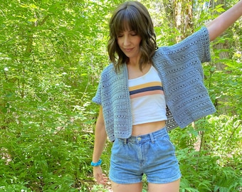 Sunday Morning Cardigan PDF DIGITAL DOWNLOAD Crochet Pattern, Women's Short Sleeved Crop Cardigan, Cute Crochet Summer Top Pattern Download