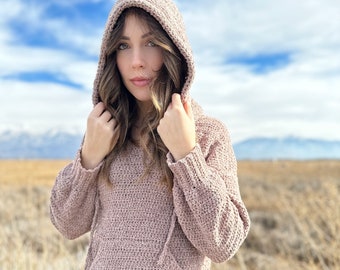 La sudadera con capucha Hawthorn PDF DESCARGA DIGITAL Patrón de ganchillo, Patrón de sudadera con capucha de ganchillo para mujer, Patrón de suéter con capucha de ganchillo, Lindo suéter acogedor