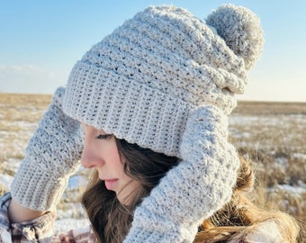 El conjunto Winter Moonlight PDF DESCARGA DIGITAL Patrón de ganchillo, conjunto de gorro y manoplas de ganchillo para mujer, gorro de ganchillo holgado, manoplas lindas