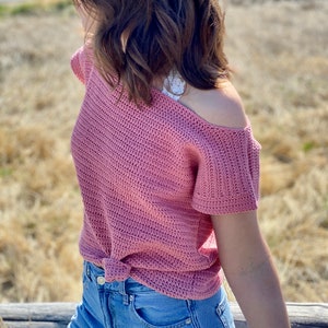 The Clarissa Tee PDF DIGITAL DOWNLOAD Crochet Pattern, Women's Cute Summer Crochet Top, Off The Shoulder Crochet Tee Pattern, Beginner Top