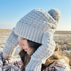 The Winter Moonlight Set PDF DIGITAL DOWNLOAD Crochet Pattern, Women&#39;s Crochet Beanie and Mitten Set, Slouchy Crochet Beanie, Cute Mittens