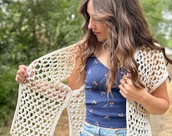 The Fernbrook Cardigan PDF DIGITAL DOWNLOAD Crochet Pattern, Lacy Crochet Summer Top, One Piece Crochet Sweater, Video Tutorial Included