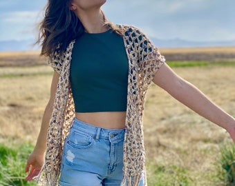 Patrón de crochet Zahora (PDF, DESCARGA DIGITAL), cárdigan de crochet de verano con encaje para mujer, bonito patrón de crochet con malla y picot.