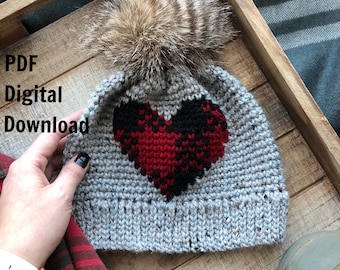 Plaid About You Beanie PDF DIGITAL DOWNLOAD Crochet Pattern, plaid heart hat crochet pattern gingham beanie, winter plaid hat, buffalo plaid