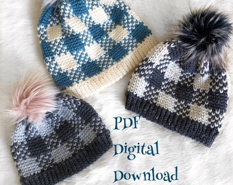 The Flannel Forrest Beanie PDF DIGITAL DOWNLOAD Crochet Pattern, Plaid crochet hat pattern, gingham crochet beanie, Women's plaid beanie pdf