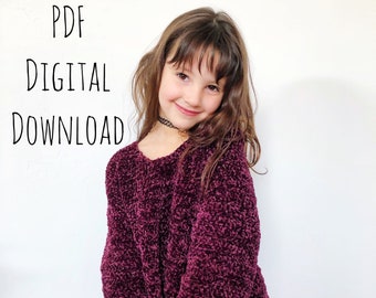 The Evie Pullover PDF DIGITAL DOWNLOAD Crochet Pattern, Kid's crochet sweater pattern, kids cozy pullover crochet pattern, girls sweater