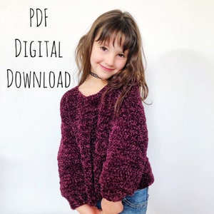 The Evie Pullover PDF DIGITAL DOWNLOAD Crochet Pattern, Kid&#39;s crochet sweater pattern, kids cozy pullover crochet pattern, girls sweater