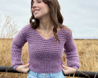 The Wisteria Sweater PDF DIGITAL DOWNLOAD Crochet Pattern, Cute Cropped Crochet Pullover Tutorial, Crochet Top Pattern By EvelynAndPeter