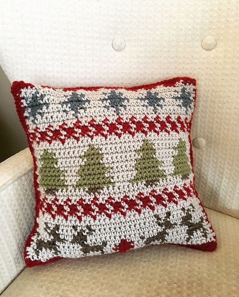 Festive Winter Pillow Crochet PDF DIGITAL DOWNLOAD Pattern, crochet christmas gift, diy home christmas decor, winter decor, crochet pillow image 6