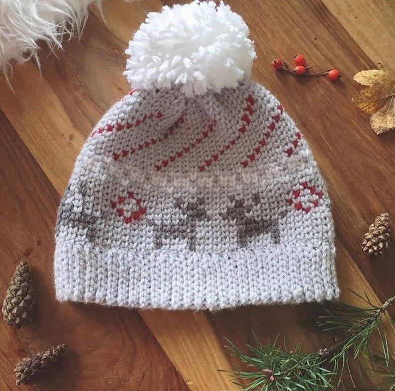 Mistletoe Kisses Beanie PDF DIGITAL DOWNLOAD Crochet pattern, Fair isle crochet hat pattern, christmas hat, reindeer winter hat pattern, image 2