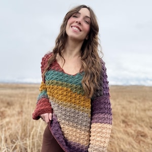 The Echoes Pullover PDF DIGITAL DOWNLOAD Crochet Pattern, Women's Cute Crochet Sweater Pattern, Colorful Crochet Top Video Tutorial