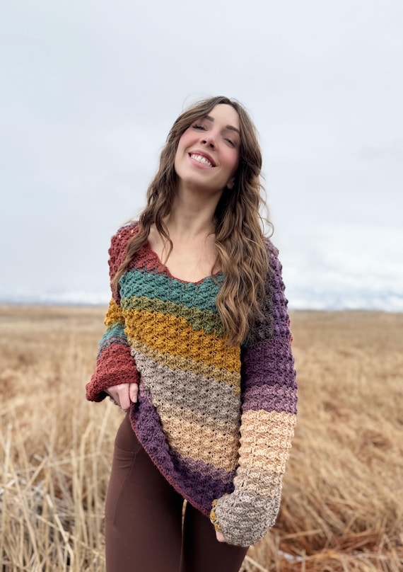The Echoes Pullover PDF DIGITAL DOWNLOAD Crochet Pattern, Women's Cute Crochet Sweater Pattern, Colorful Crochet Top Video Tutorial