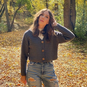 The Carl Cardigan PDF DIGITAL DOWNLOAD Crochet Pattern, Oversized And Cropped V-neck Button Up Cardigan, Women&#39;s Crochet Cardigan pattern