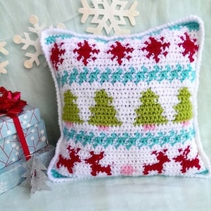 Festive Winter Pillow Crochet PDF DIGITAL DOWNLOAD Pattern, crochet christmas gift, diy home christmas decor, winter decor, crochet pillow image 4